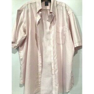 T Harris London Pink Check Button Down Short Sleeve Casual Camp Shirt Men's XL
